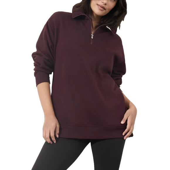 Athleta Cozy Karma 1/2 Zip Sweatshirt Sz S New $109 Cabernet Red Fleece Pullover - Picture 10 of 12